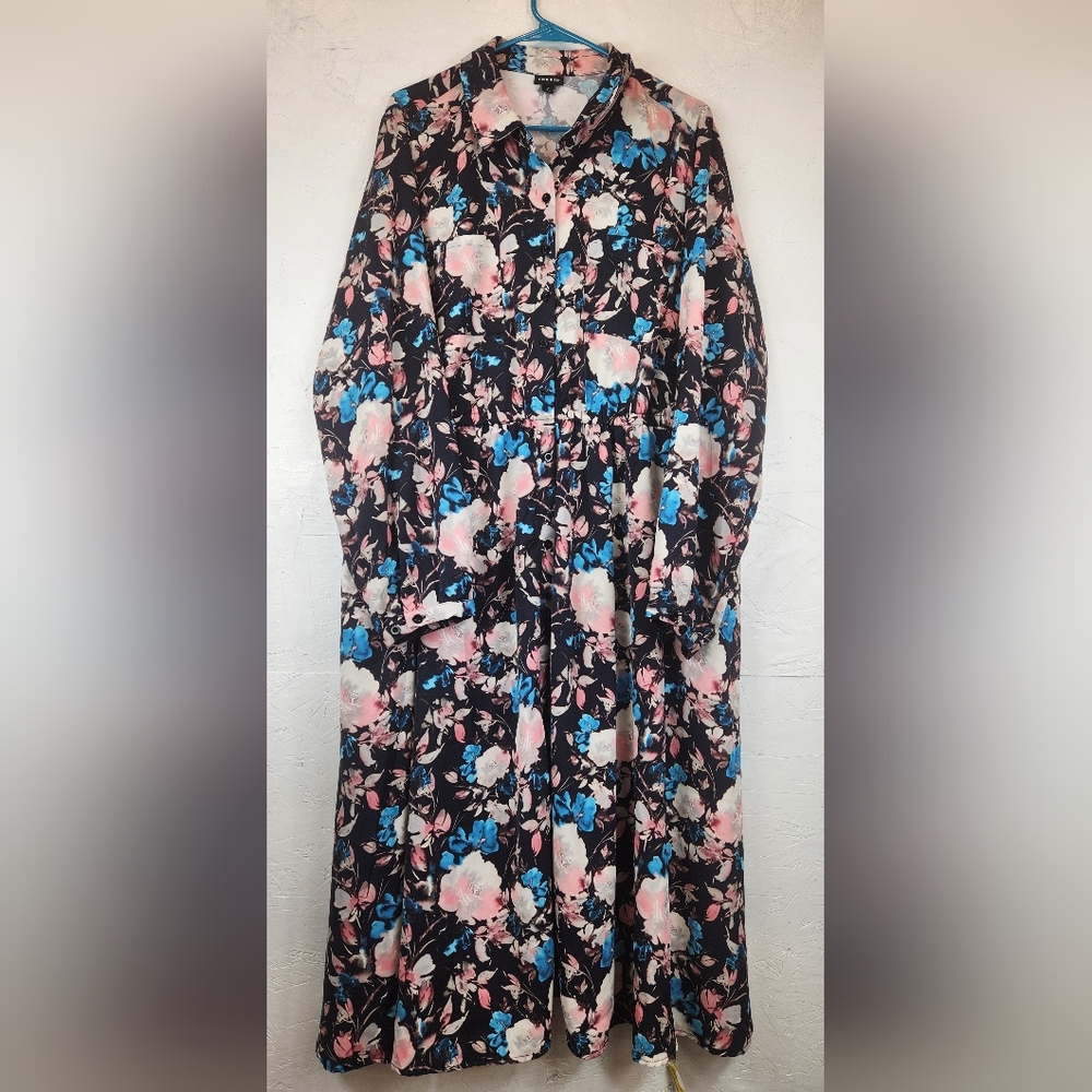 Torrid Floral Button-Up Dress - Black, Pink, Blue